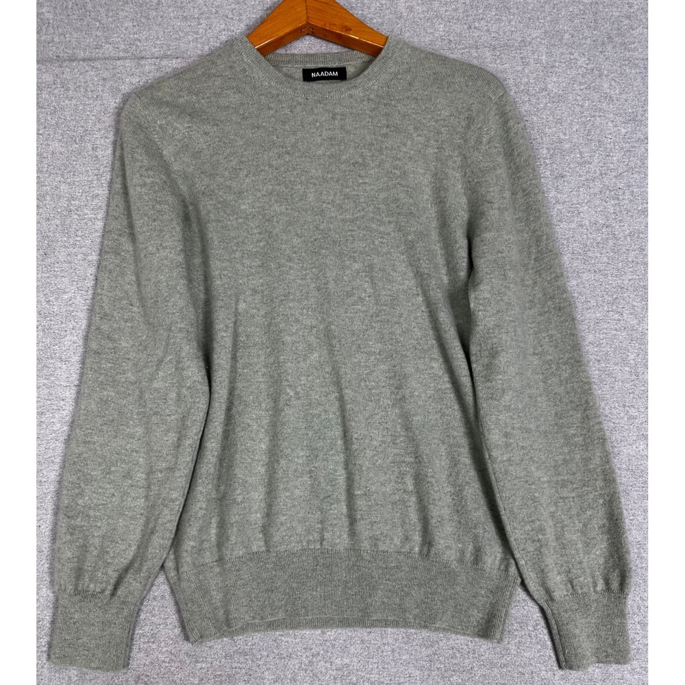 Naadam Cashmere Sweater Mens Medium Gray Crewneck Long Sleeve Knit Hole